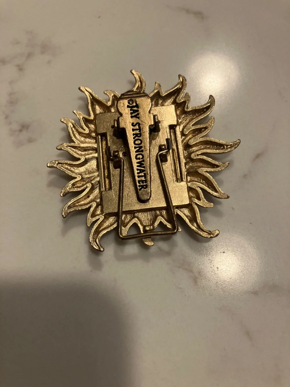 JAY STRONGWATER Neiman Marcus GoldTone Photo Frame Mini Pin Sunburst Rhinestone